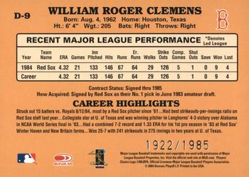 2005 Donruss - 1985 Reprints #D-9 Roger Clemens Back