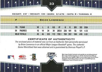 2005 Donruss Champions - Impressions Material #33 Brian Lawrence Back