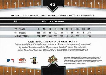 2005 Donruss Champions - Impressions Material #62 Walter Young Back