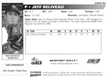 2006 Choice Newport Gulls #2 Jeff Beliveau Back