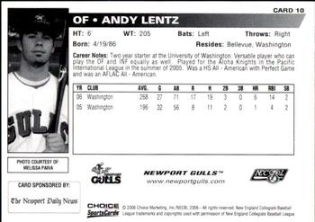 2006 Choice Newport Gulls #10 Andy Lentz Back