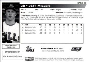 2006 Choice Newport Gulls #15 Jeff Miller Back