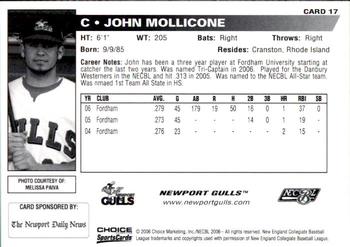 2006 Choice Newport Gulls #17 John Mollicone Back