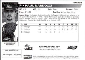2006 Choice Newport Gulls #20 Paul Nardozzi Back