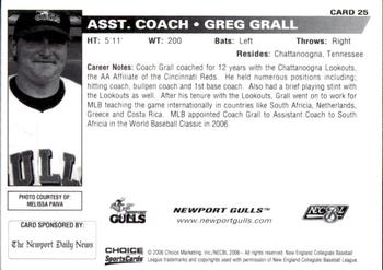 2006 Choice Newport Gulls #25 Greg Grall Back
