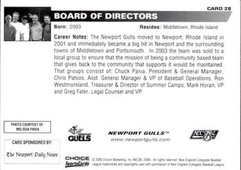 2006 Choice Newport Gulls #28 Board of Directors Back