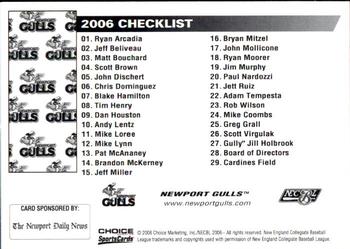 2006 Choice Newport Gulls #NNO Checklist Back