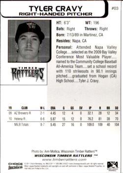 2011 Choice Wisconsin Timber Rattlers #03 Tyler Cravy Back