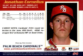 2013 Choice Palm Beach Cardinals #4 Jonathan Cornelius Back