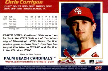 2013 Choice Palm Beach Cardinals #5 Chris Corrigan Back