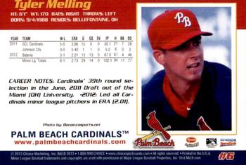 2013 Choice Palm Beach Cardinals #6 Tyler Melling Back
