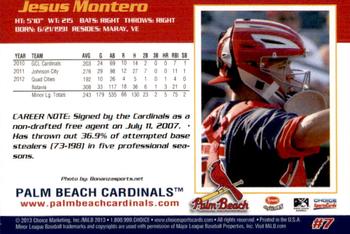 2013 Choice Palm Beach Cardinals #7 Jesus Montero Back