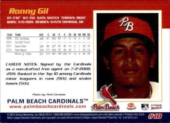 2013 Choice Palm Beach Cardinals #10 Ronny Gil Back