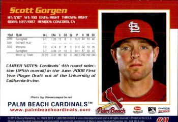 2013 Choice Palm Beach Cardinals #11 Scott Gorgen Back