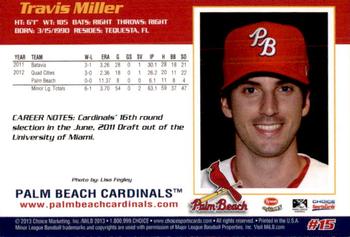 2013 Choice Palm Beach Cardinals #15 Travis Miller Back