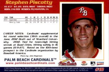 2013 Choice Palm Beach Cardinals #18 Stephen Piscotty Back