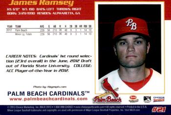 2013 Choice Palm Beach Cardinals #21 James Ramsey Back