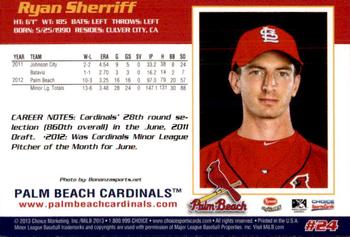 2013 Choice Palm Beach Cardinals #24 Ryan Sherriff Back