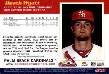 2013 Choice Palm Beach Cardinals #29 Heath Wyatt Back