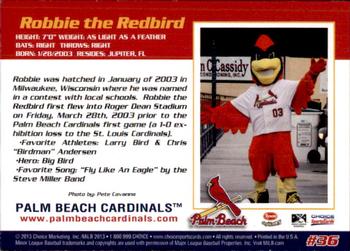 2013 Choice Palm Beach Cardinals #36 Robbie the Redbird Back