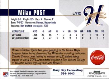 2015 Grandstand Helena Brewers #27 Milan Post Back
