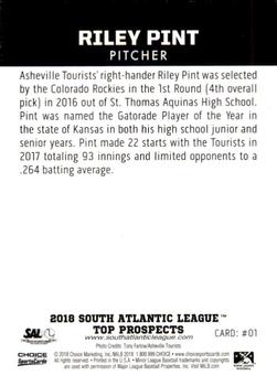 2018 Choice South Atlantic League Top Prospects #1 Riley Pint Back