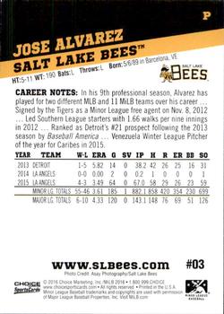2016 Choice Salt Lake Bees #3 Jose Alvarez Back