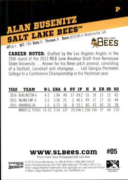 2016 Choice Salt Lake Bees #5 Alan Busenitz Back