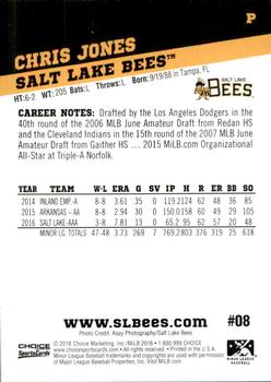 2016 Choice Salt Lake Bees #8 Chris Jones Back