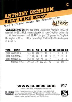 2016 Choice Salt Lake Bees #17 Anthony Bemboom Back