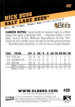 2016 Choice Salt Lake Bees #20 Nick Buss Back