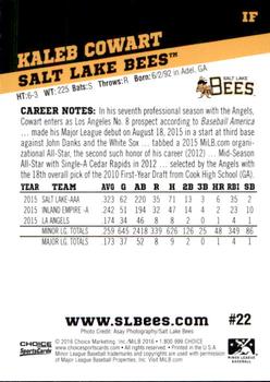2016 Choice Salt Lake Bees #22 Kaleb Cowart Back