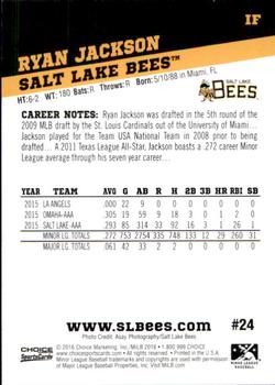 2016 Choice Salt Lake Bees #24 Ryan Jackson Back