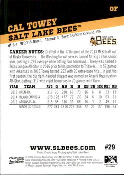 2016 Choice Salt Lake Bees #29 Cal Towey Back