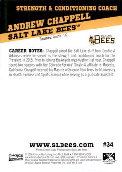 2016 Choice Salt Lake Bees #34 Andrew Chappell Back