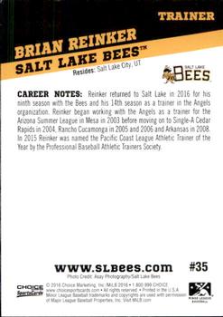 2016 Choice Salt Lake Bees #35 Brian Reinker Back