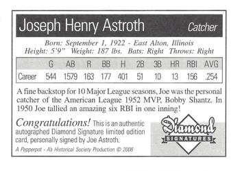 2006 Philadelphia Athletics Historical Society Diamond Signatures #NNO Joe Astroth Back