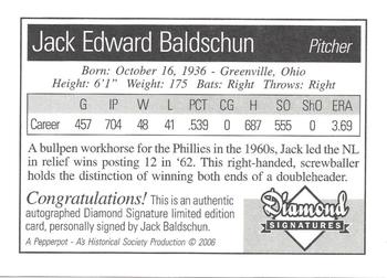 2006 Philadelphia Athletics Historical Society Diamond Signatures #NNO Jack Baldschun Back