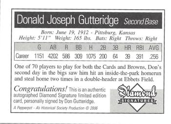 2006 Philadelphia Athletics Historical Society Diamond Signatures #NNO Don Gutteridge Back