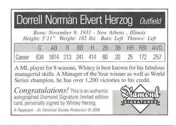 2006 Philadelphia Athletics Historical Society Diamond Signatures #NNO Whitey Herzog Back