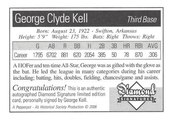 2006 Philadelphia Athletics Historical Society Diamond Signatures #NNO George Kell Back