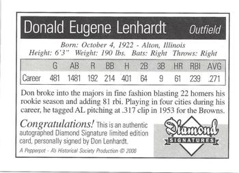 2006 Philadelphia Athletics Historical Society Diamond Signatures #NNO Don Lenhardt Back