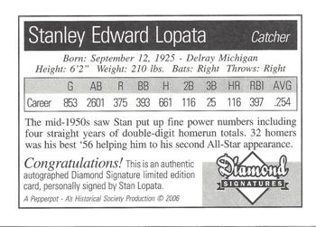 2006 Philadelphia Athletics Historical Society Diamond Signatures #NNO Stan Lopata Back