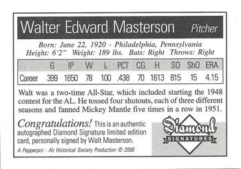 2006 Philadelphia Athletics Historical Society Diamond Signatures #NNO Walt Masterson Back