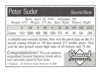 2006 Philadelphia Athletics Historical Society Diamond Signatures #NNO Peter Suder Back
