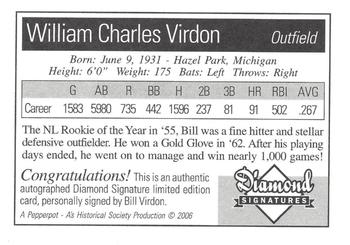 2006 Philadelphia Athletics Historical Society Diamond Signatures #NNO Bill Virdon Back