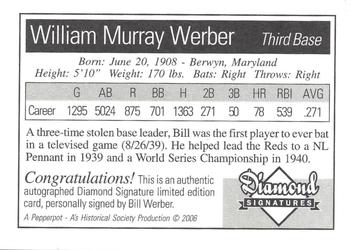 2006 Philadelphia Athletics Historical Society Diamond Signatures #NNO Bill Werber Back