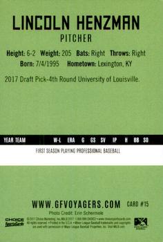 2017 Choice Great Falls Voyagers #15 Lincoln Henzman Back