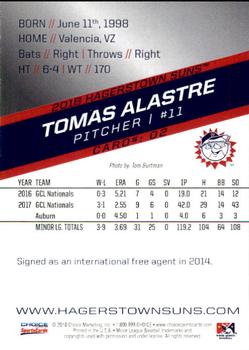 2018 Choice Hagerstown Suns #2 Tomas Alastre Back