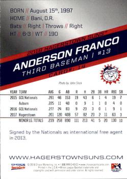 2018 Choice Hagerstown Suns #14 Anderson Franco Back